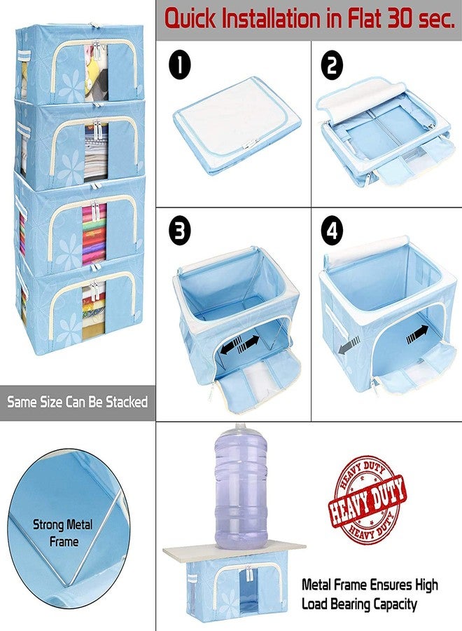 فلاينجو صندوق تخزين ملابس قابل للطي بإطار فولاذي من FLYNGO، مناسب للخزانة والساري والقمصان والبطانيات (24 لتر - عبوة من قطعتين، قماش أكسفورد)، أزرق - Image 3